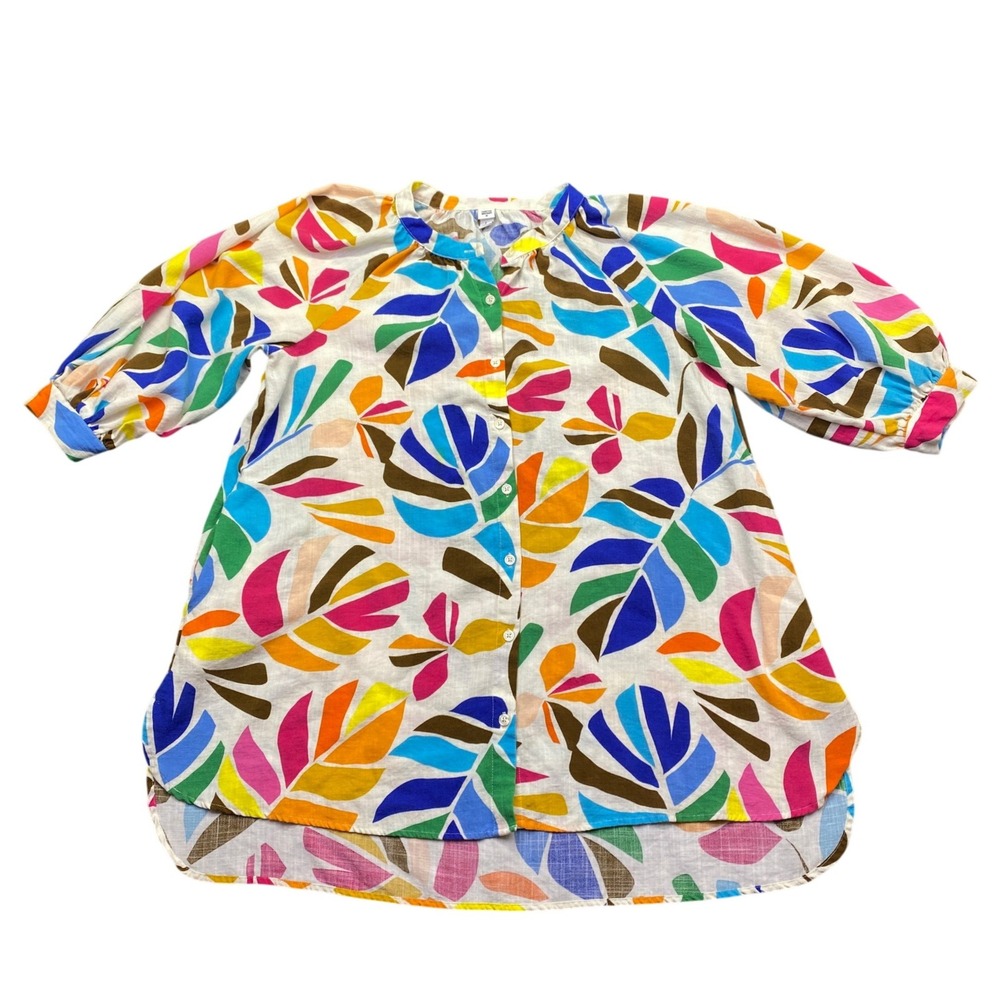 Tabitha Brown for Target Tropical Leaf Print Button Down Blouse Mens Large Multi